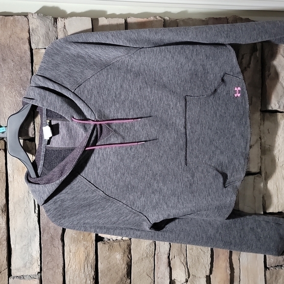 Under Armour size large gray and pink semi-fitted hooded long sleeve sweatshirt - Picture 10 of 11